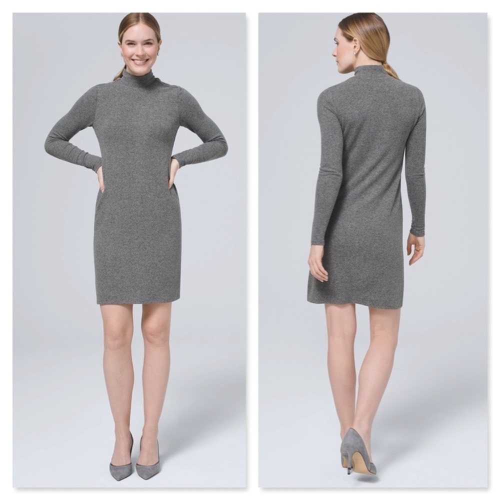 WHBM GRAY COZY KNIT MARLED SHIFT DRESS